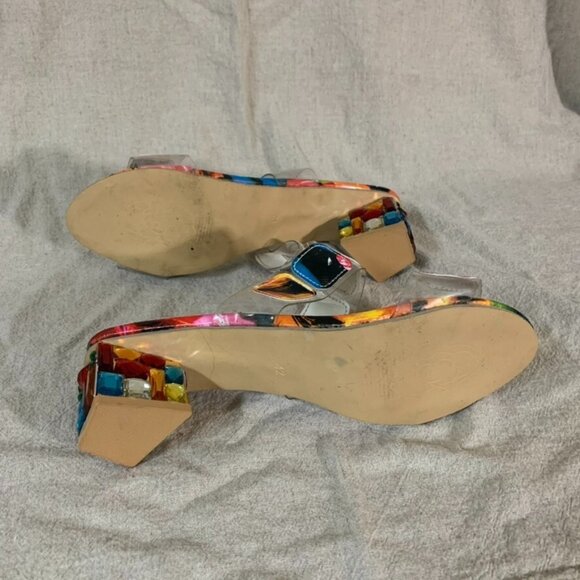 Womans 10 Sandal Heels Colorful Rainbow Gem Stone Costume Play - Picture 6 of 8